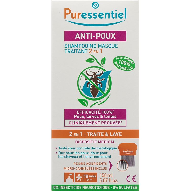 PURESSENTIEL Anti-Läuse-Shampoo-Maske +Kamm 150 ml