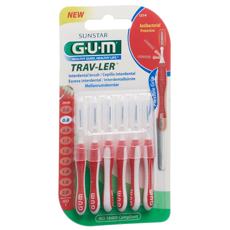 GUM SUNSTAR Trav-Ler 0.8mm cylindric rot 6 Stk