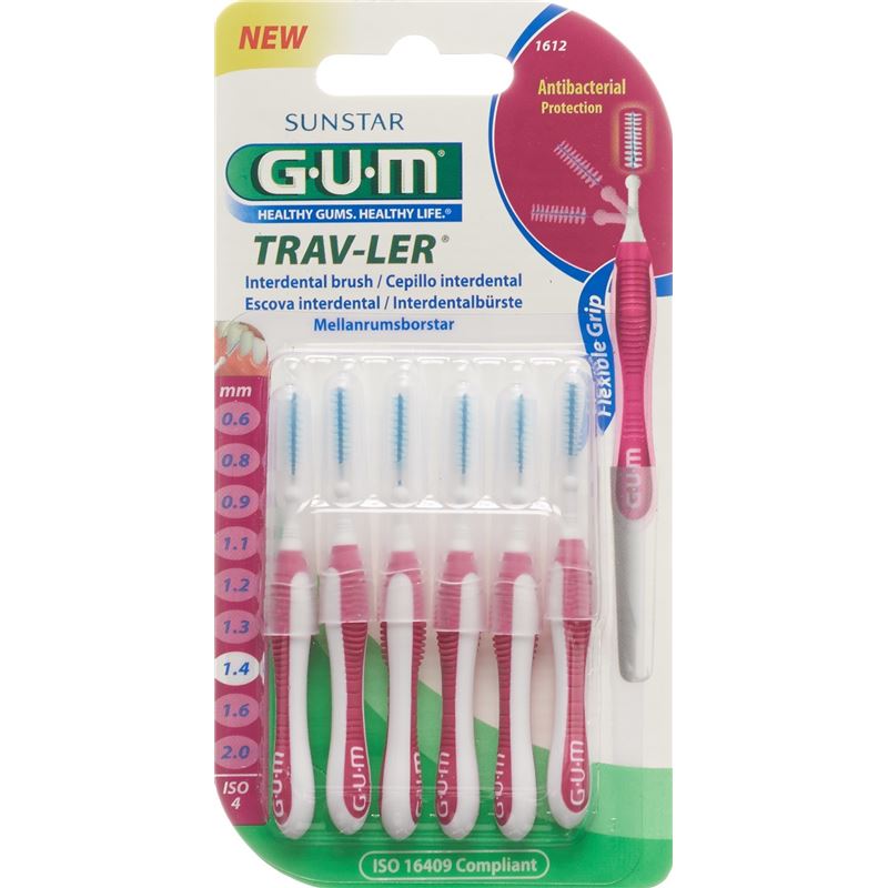 GUM SUNSTAR Trav-Ler 1.4mm cylindric pink 6 Stk