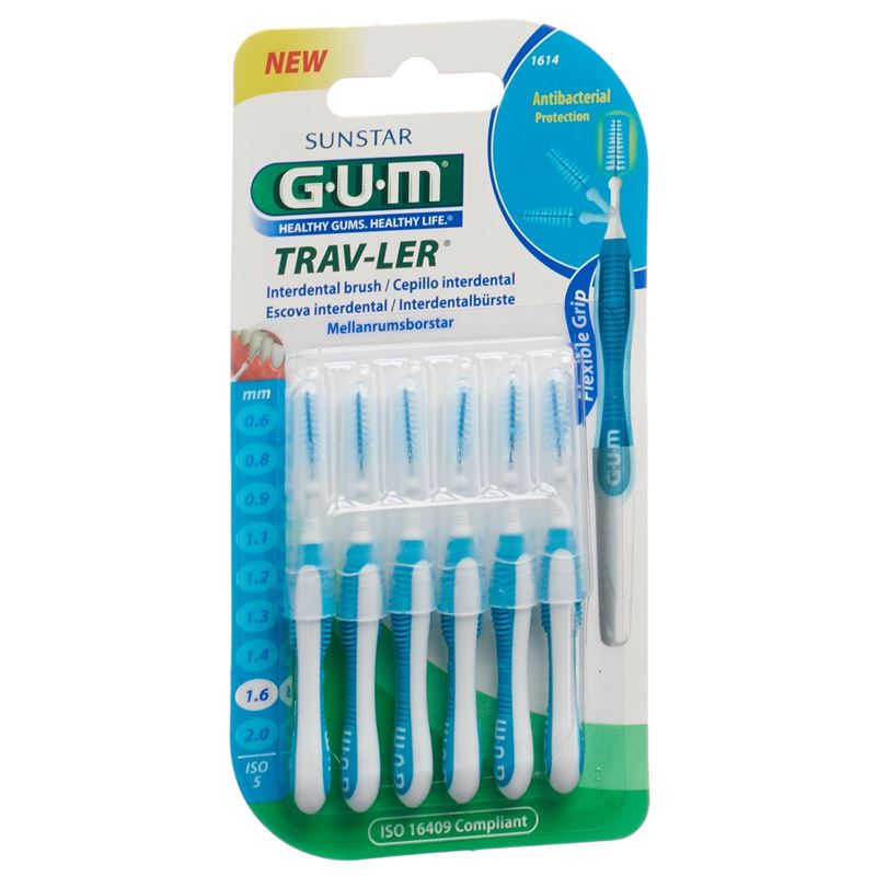 GUM SUNSTAR Trav-Ler 1.6mm conic blau 6 Stk